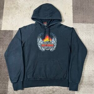 Vintage‎ Harley Davidson Flame Motorcycle Hoodie Black Womens Medium Made in USA